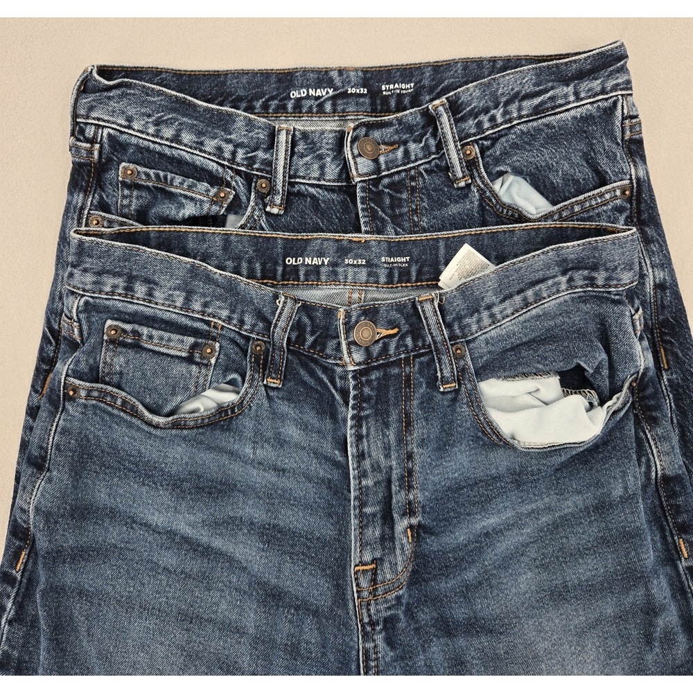 Old Navy Built-In Flex Stretch Straight Fit 2 Pairs Blue Denim Jeans 30 x 32